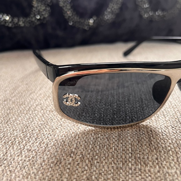 Chanel Rhinestone Black and Silver Women's Sunglasses - Picture 4 of 8